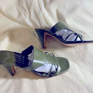 Ann Marino Olive Green Leather High Heel Sandals